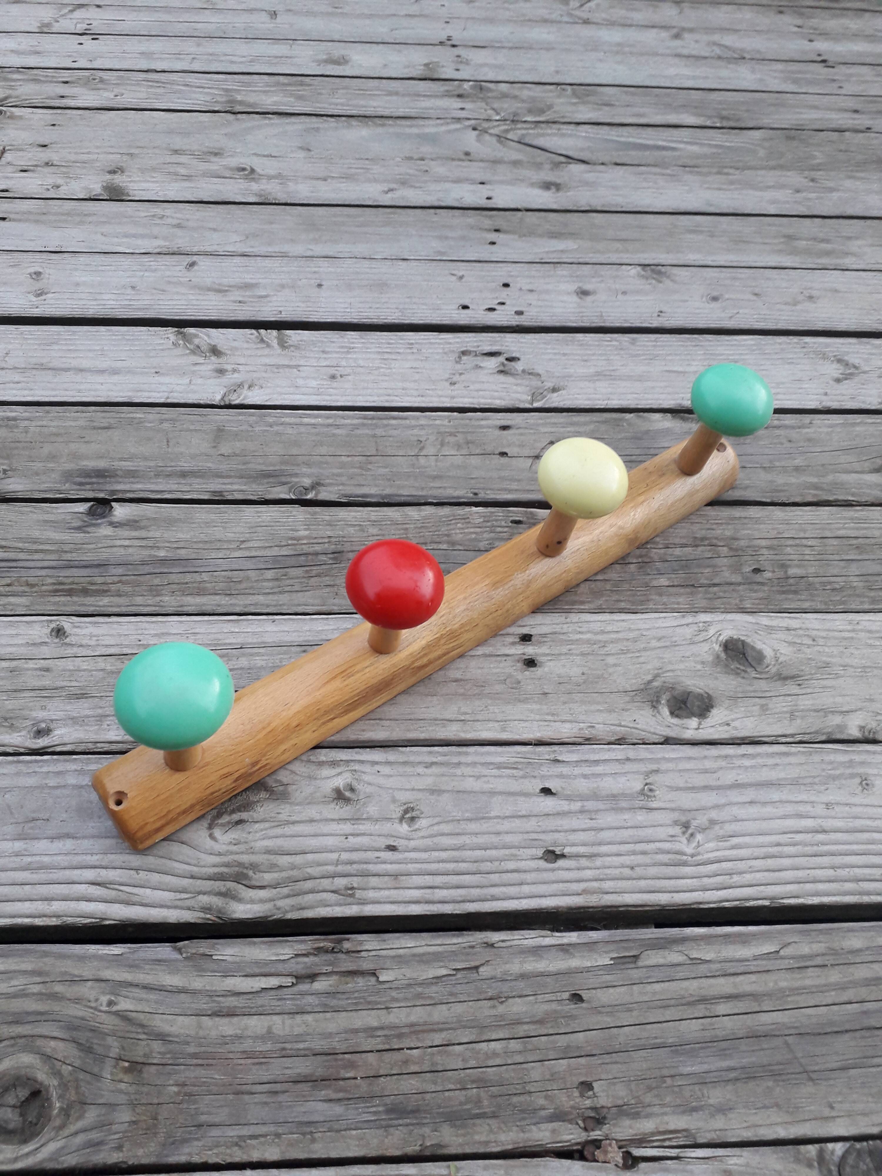 Vintage wall coat rack - Wood and plastic - 1970s