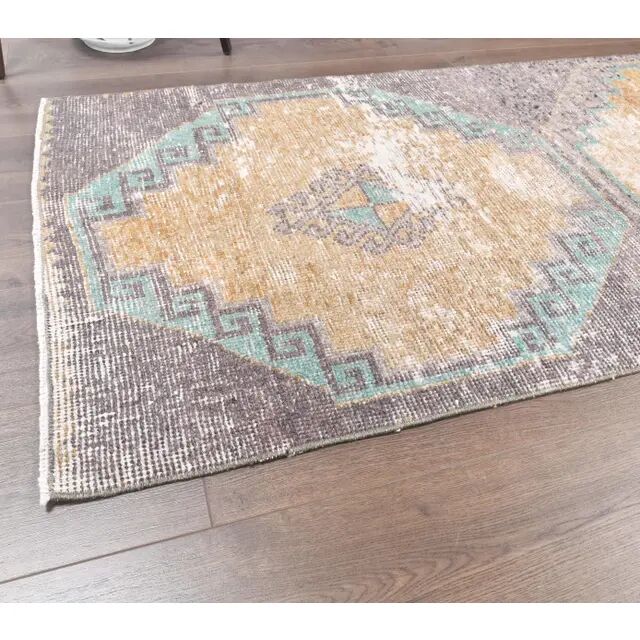 1960s Turkish Hand-Knotted Geometric Runner 80x330