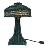 Green Art Deco rattan wicker mushroom "Eiffel" table lamp, 1950s