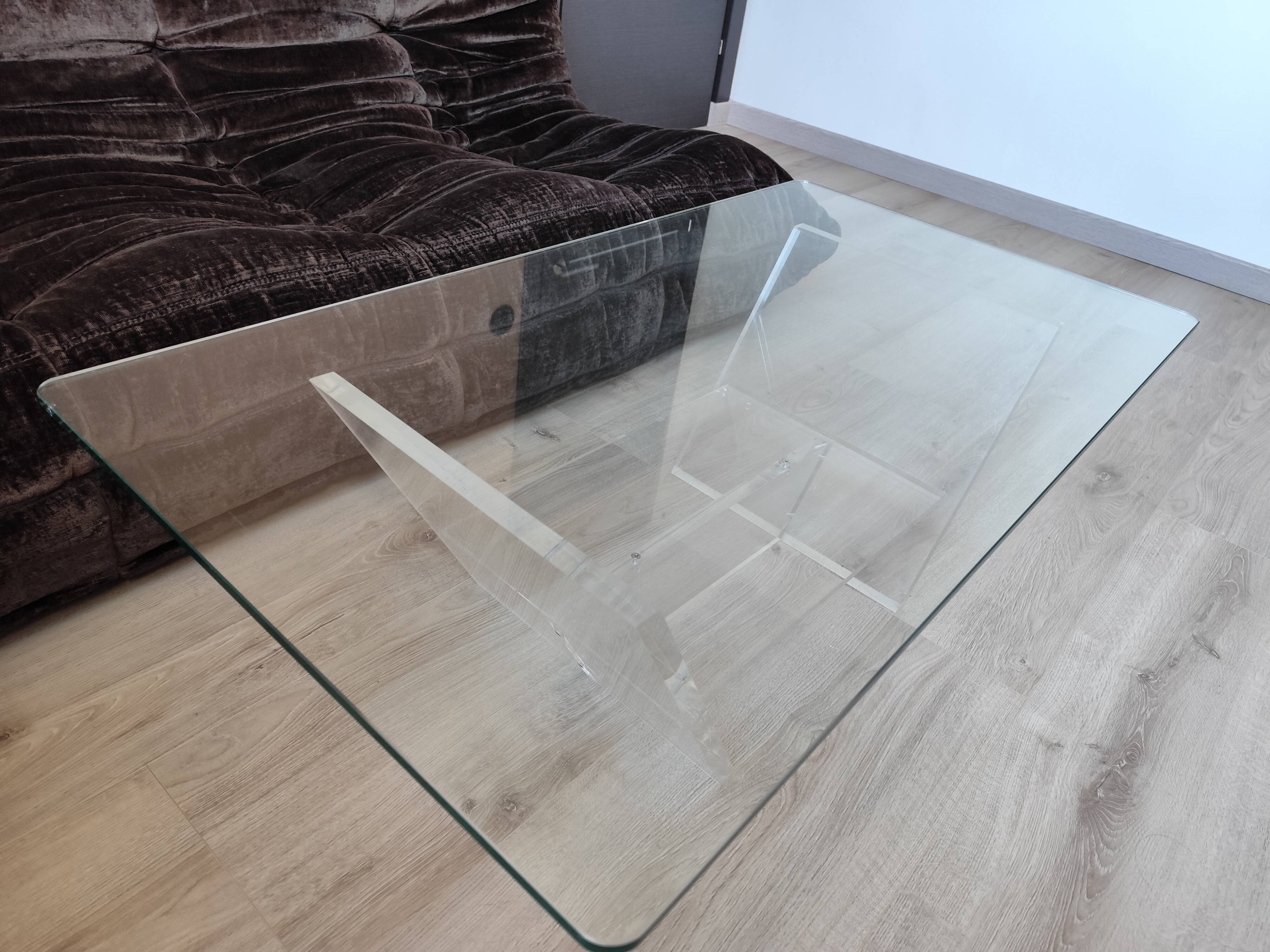 Vintage David LANGE glass & altuglas coffee table circa 1970