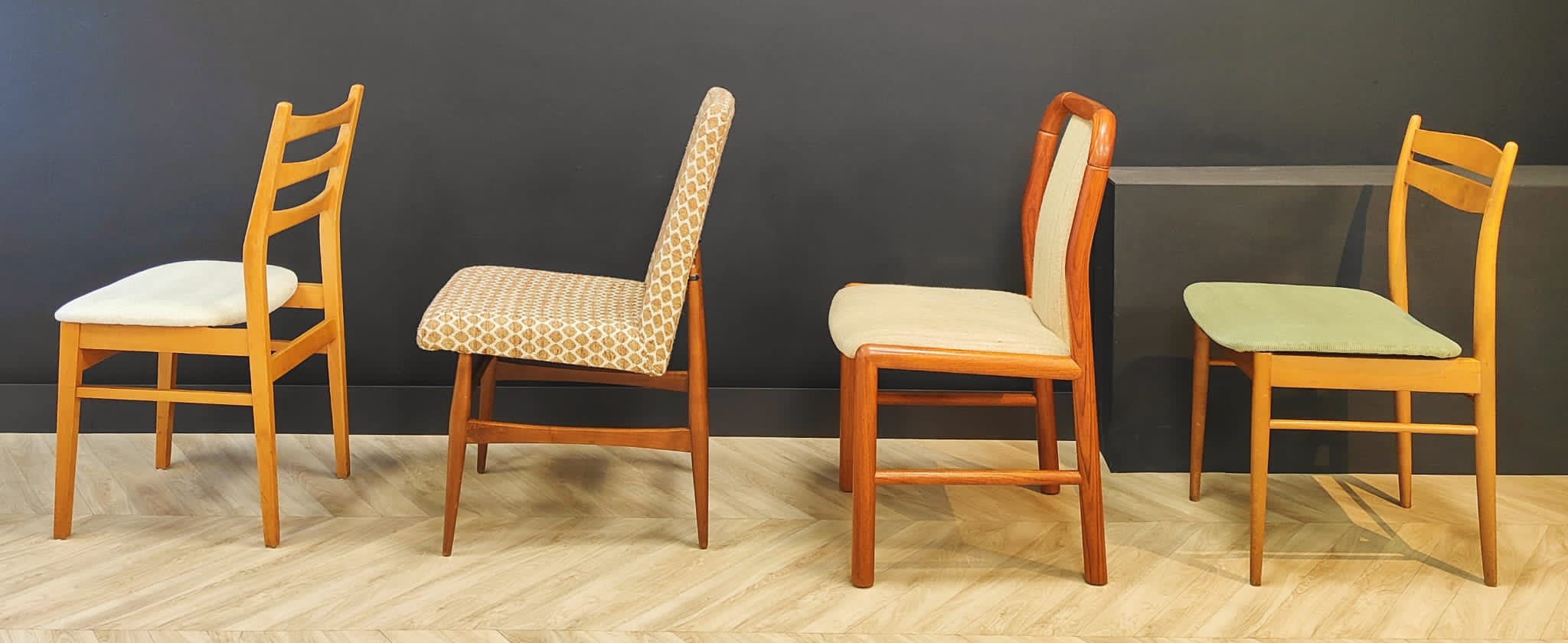 Four mid century chairs vintage