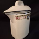 Vintage vase, geometric frieze and flowers with a black border.