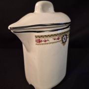 Vintage vase, geometric frieze and flowers with a black border.