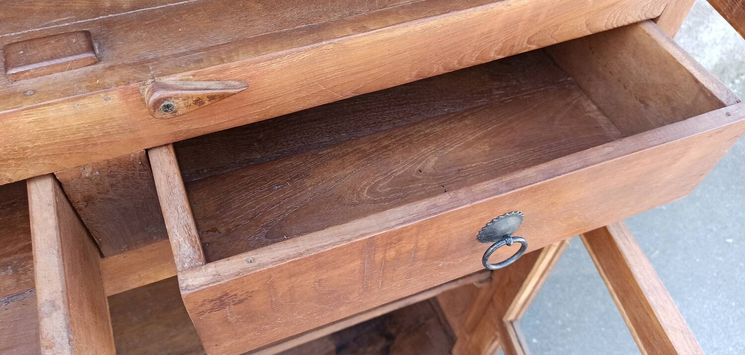Antique teak cabinet with two drawers and four doors