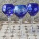 3 large cobalt blue cut crystal stemmed glasses