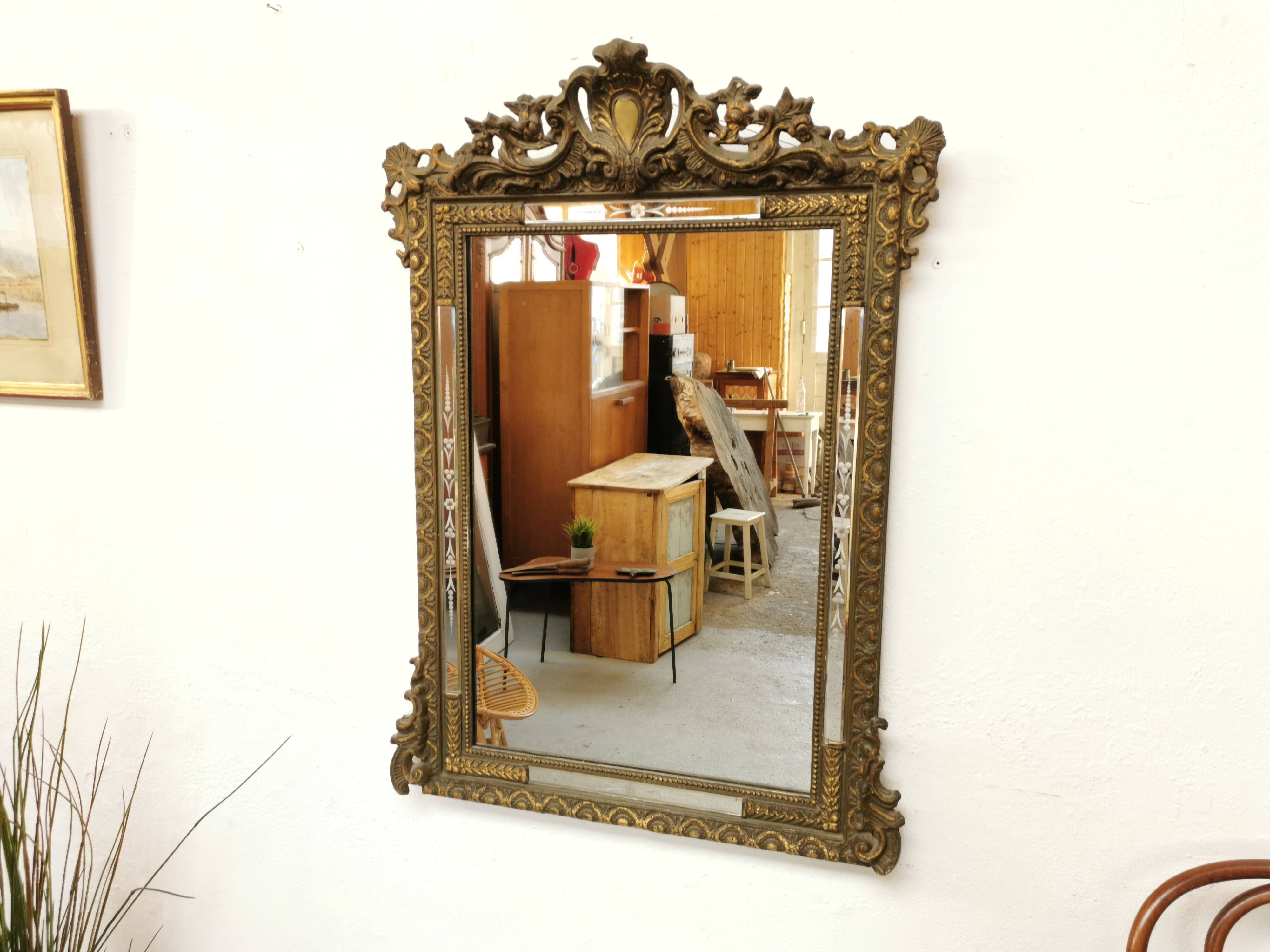 Ancient mirror 116 x 82 Napoleon III wood and gilded stucco