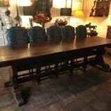 Monastery table - 9 chairs and 2 Louis XIII oak armchairs.