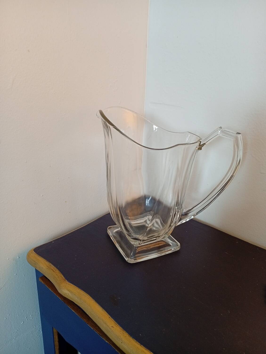Vintage Art Deco style heavy crystal pitcher, square base.