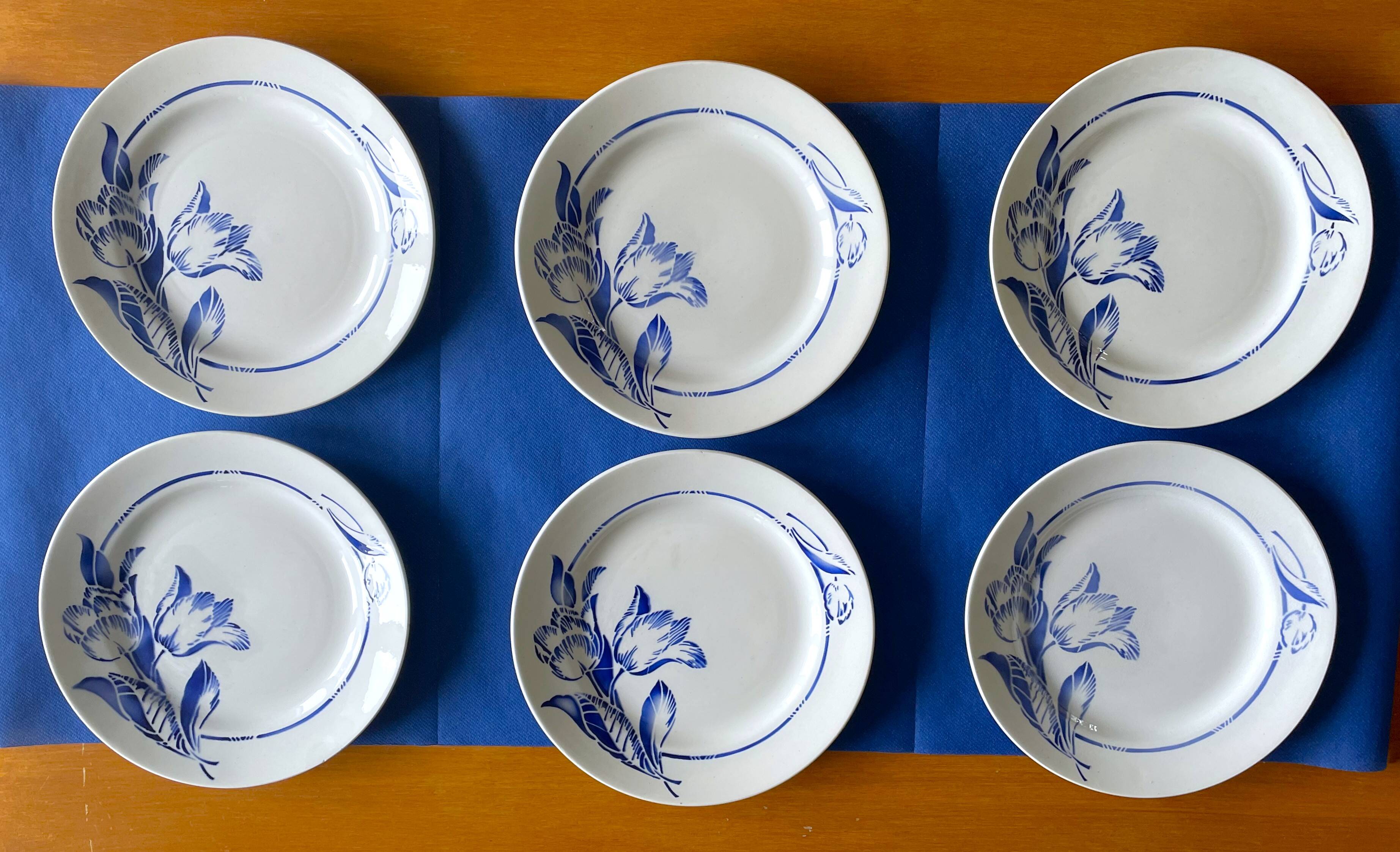 6 antique flat plates in Saint-Amand earthenware (Nord)