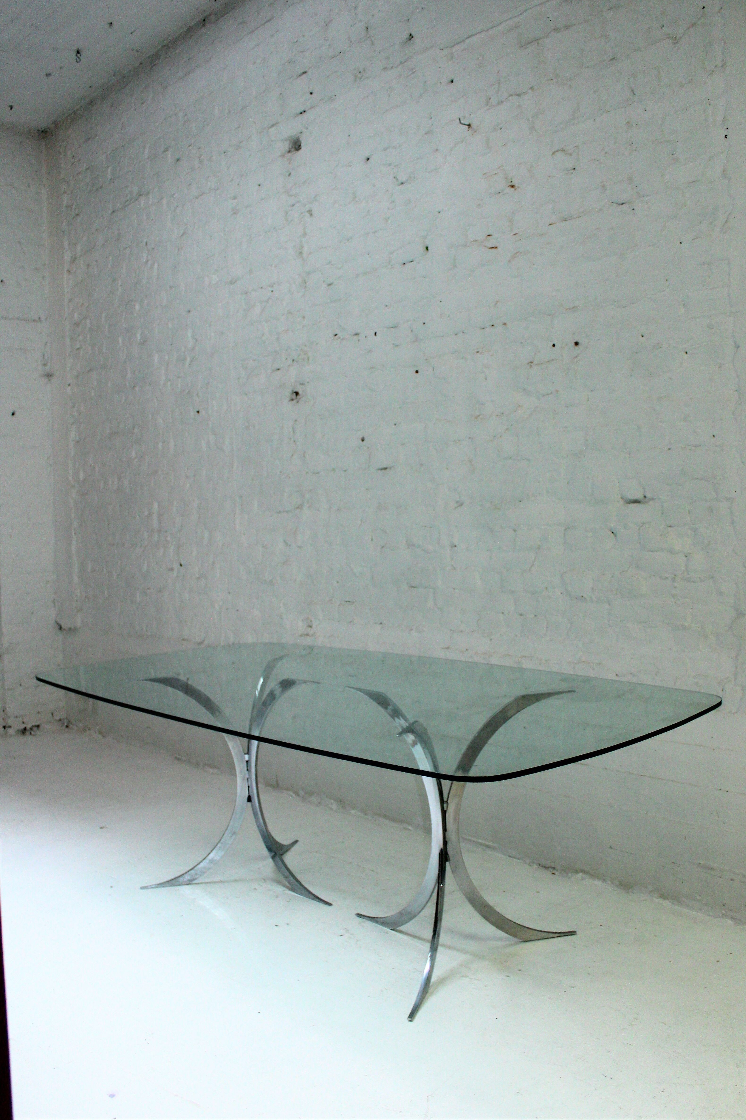 Glass and chrome steel dining table
