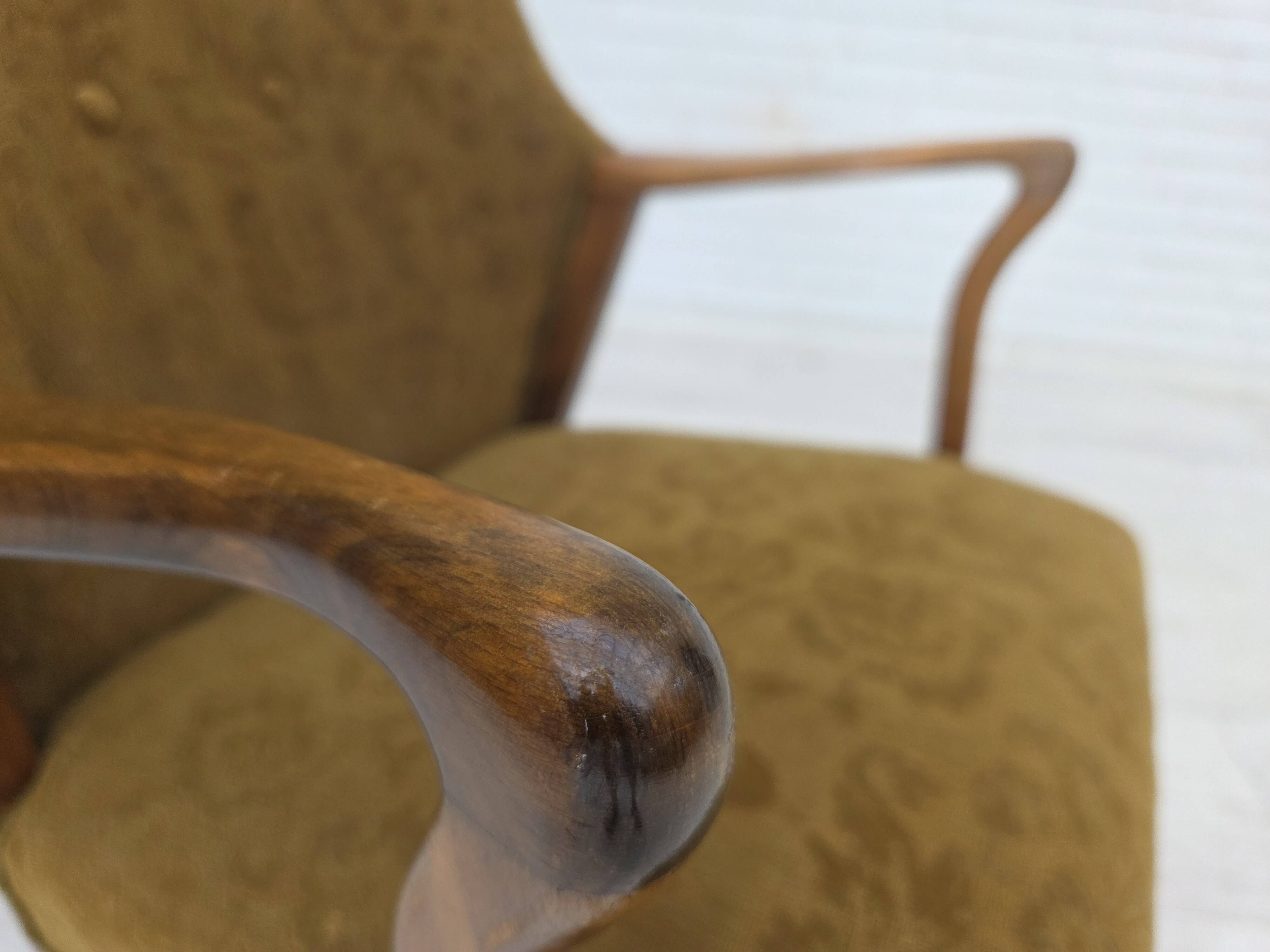 1960s, Danish vintage armchair, furniture wool, beech wood.