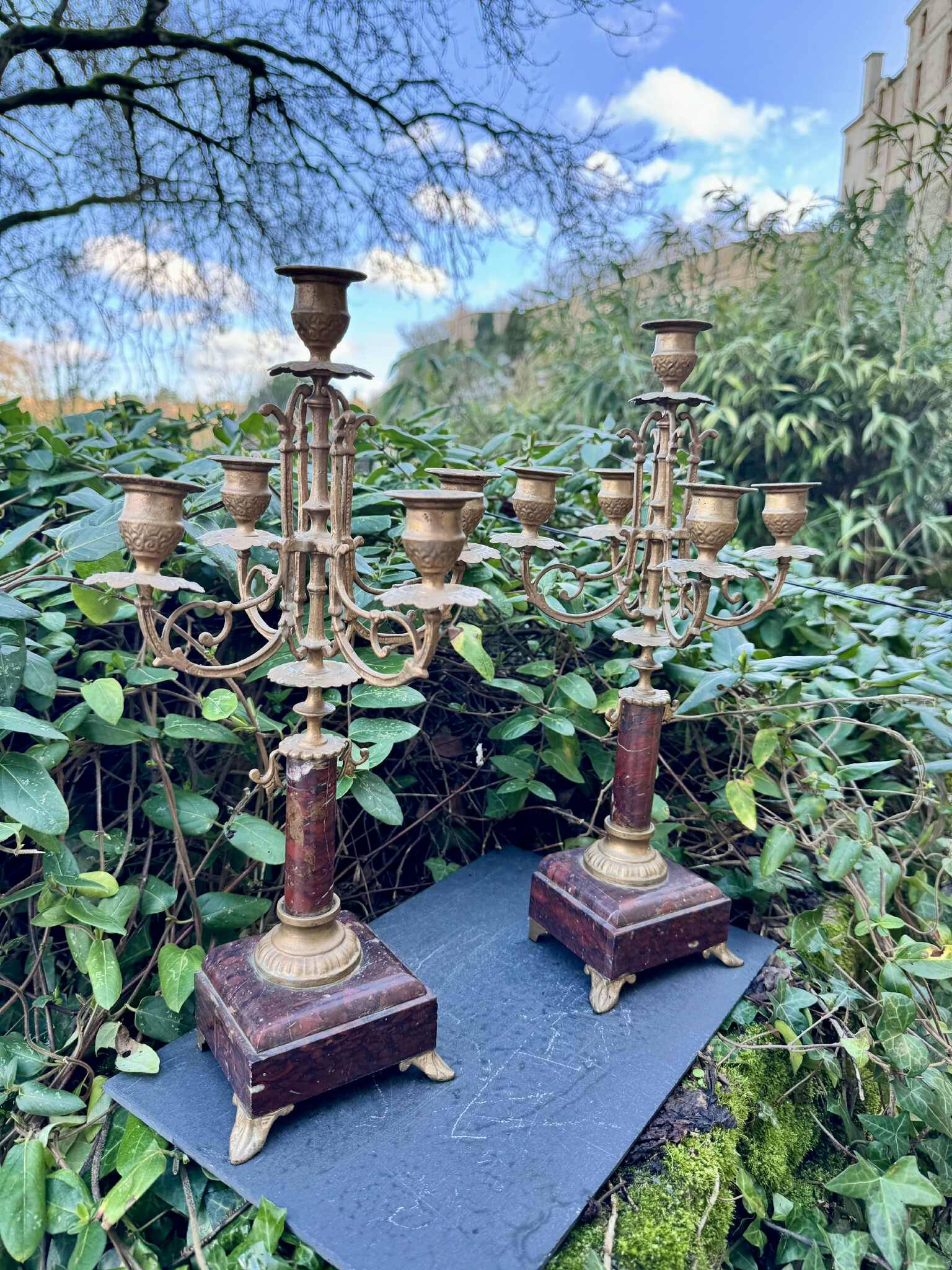 2 chandeliers en marbre et bronze époque Napoléon III