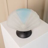 Murano Glass Shell Table Lamp in White with Blue Accent – Italian 1980s Vintage Space Age Design