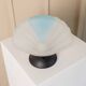 Murano Glass Shell Table Lamp in White with Blue Accent – Italian 1980s Vintage Space Age Design