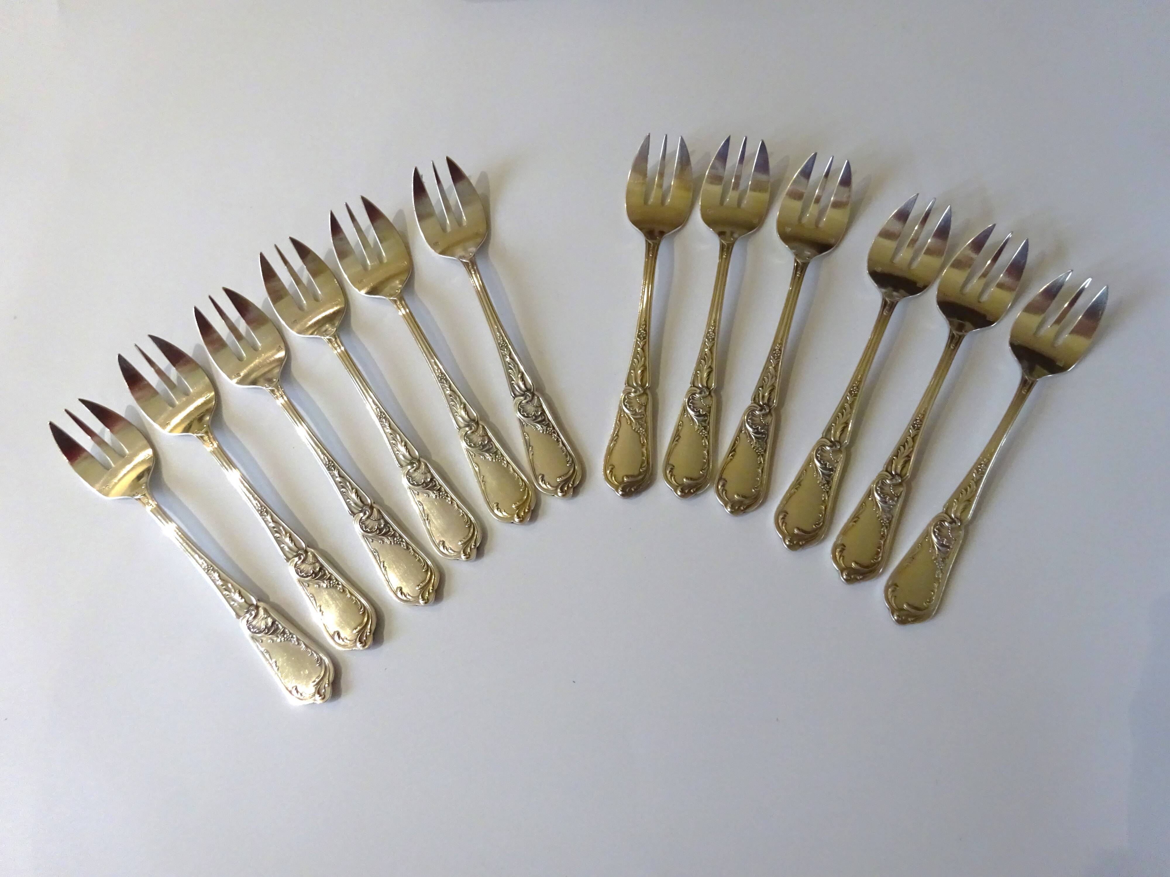 12 silver-plated oyster forks