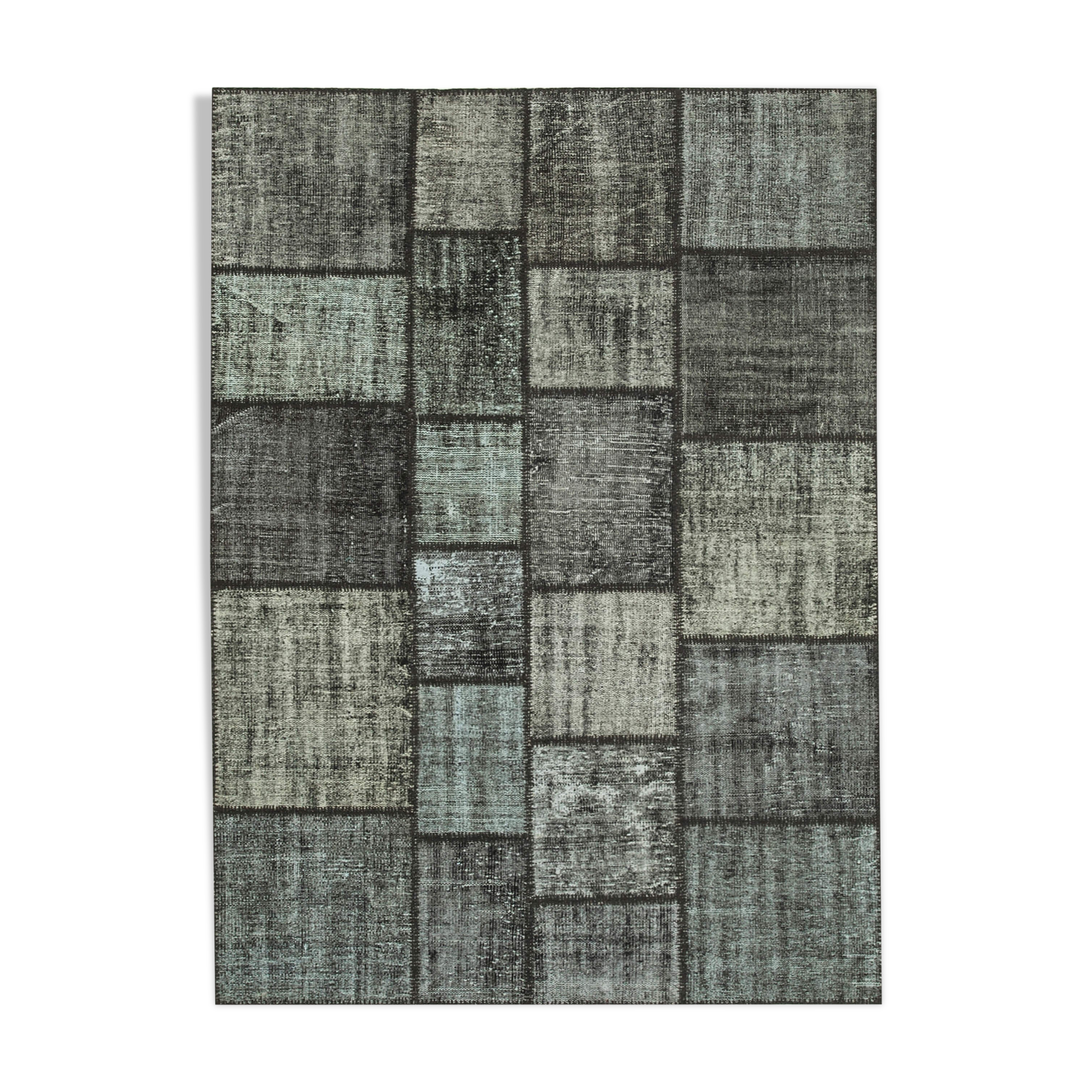 Handmade Turkish Overdyed 176 cm x 242 cm Black Patchwork Carpet