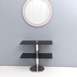 Postmodern round wall mirror with mirrored steel frame, italy