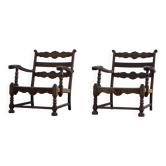 Une paire de fauteuils danois modernes et sculpturaux vintage en chêne et papercord, années 1940