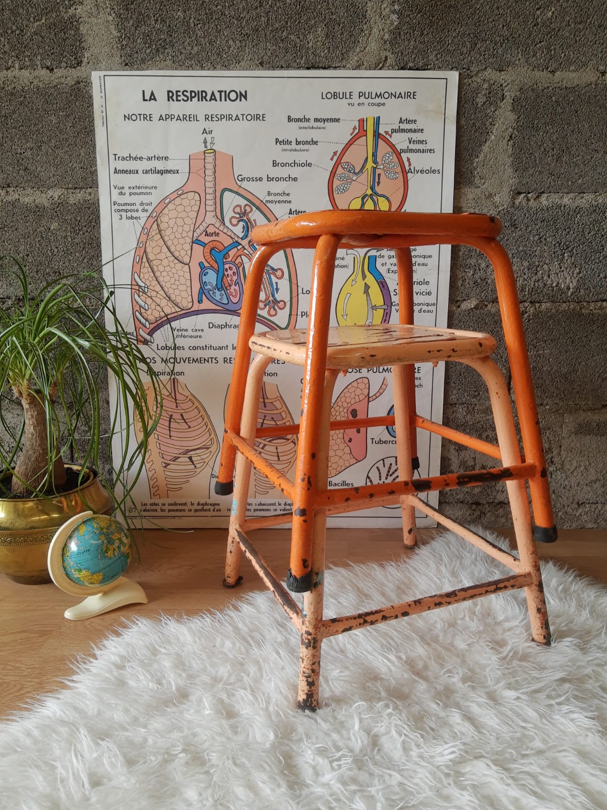 Pair of low metal stools industrial workshop - vintage
