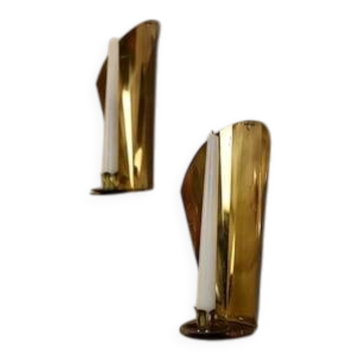 Pair of Swedish mid-century wall sconces in brass