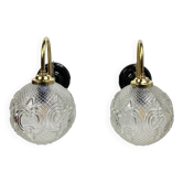 Large pair of old brass gooseneck glass globe wall lights LAMP-7172