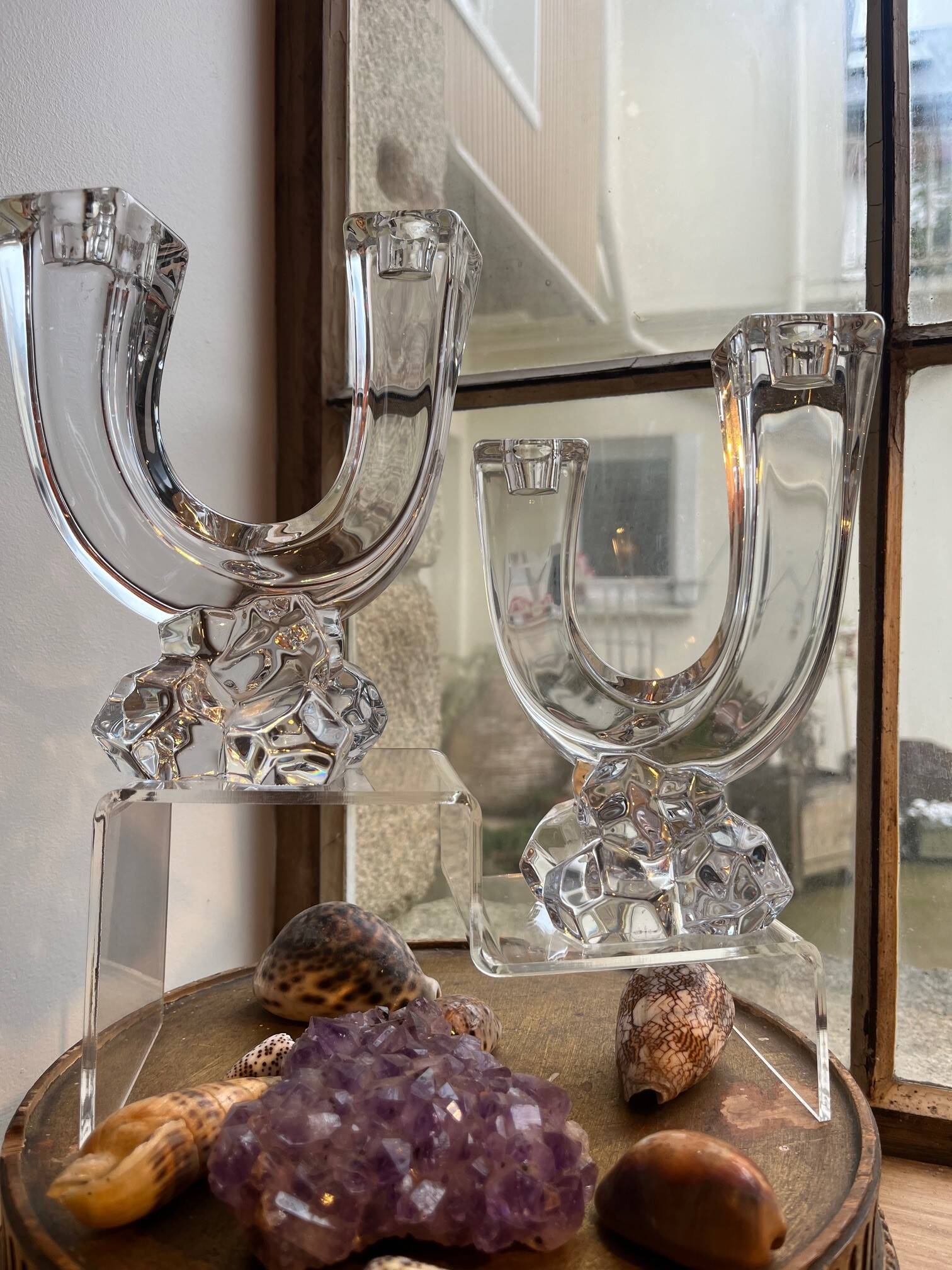 Pair of crystal candlesticks Art Vannes France