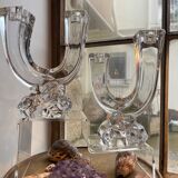 Pair of crystal candlesticks Art Vannes France