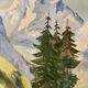 Large chalet mountain landscape oil on panel / old painting