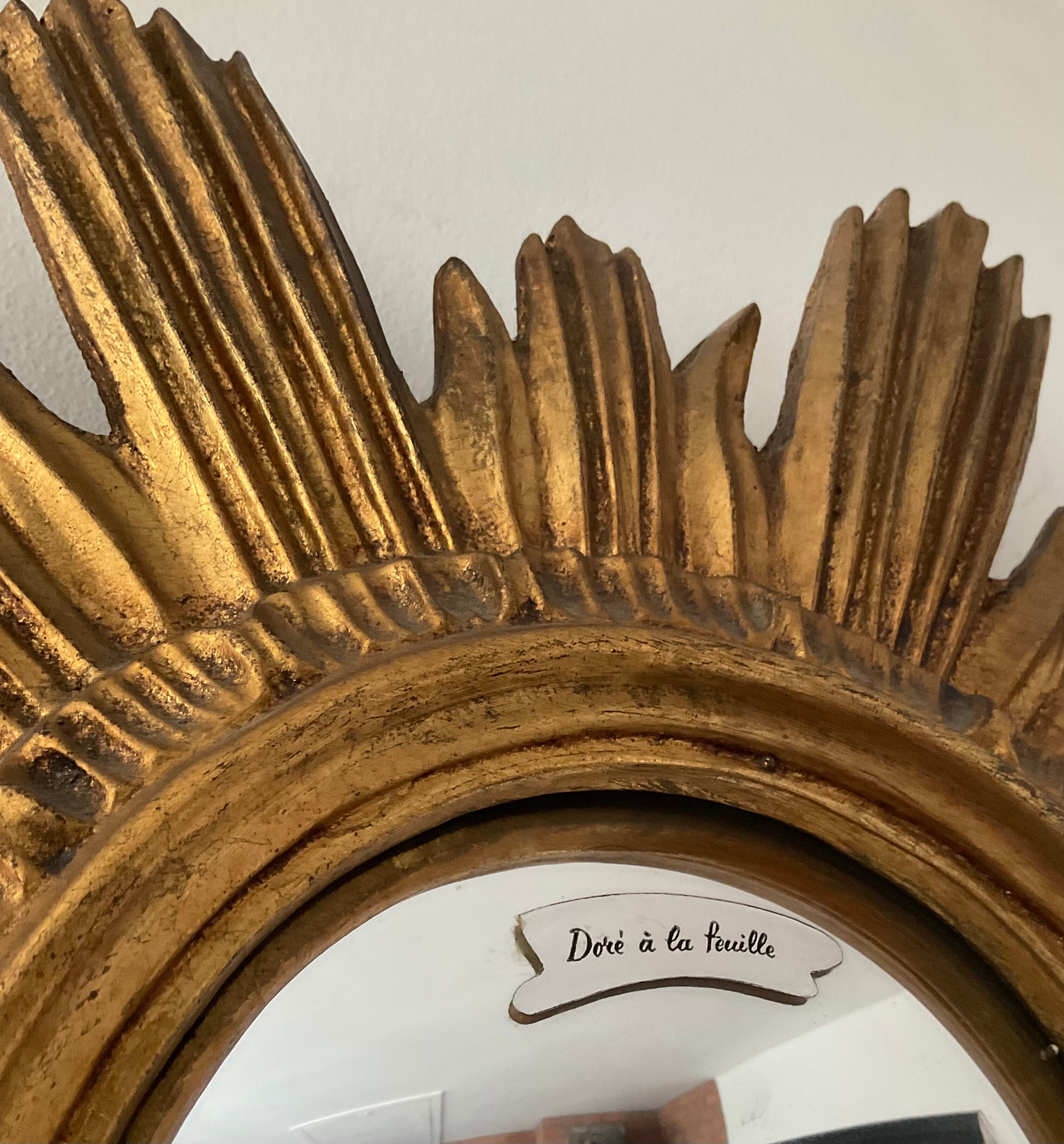 Vintage Witch Eye Mirror in Gilded Wood and Domed Glass