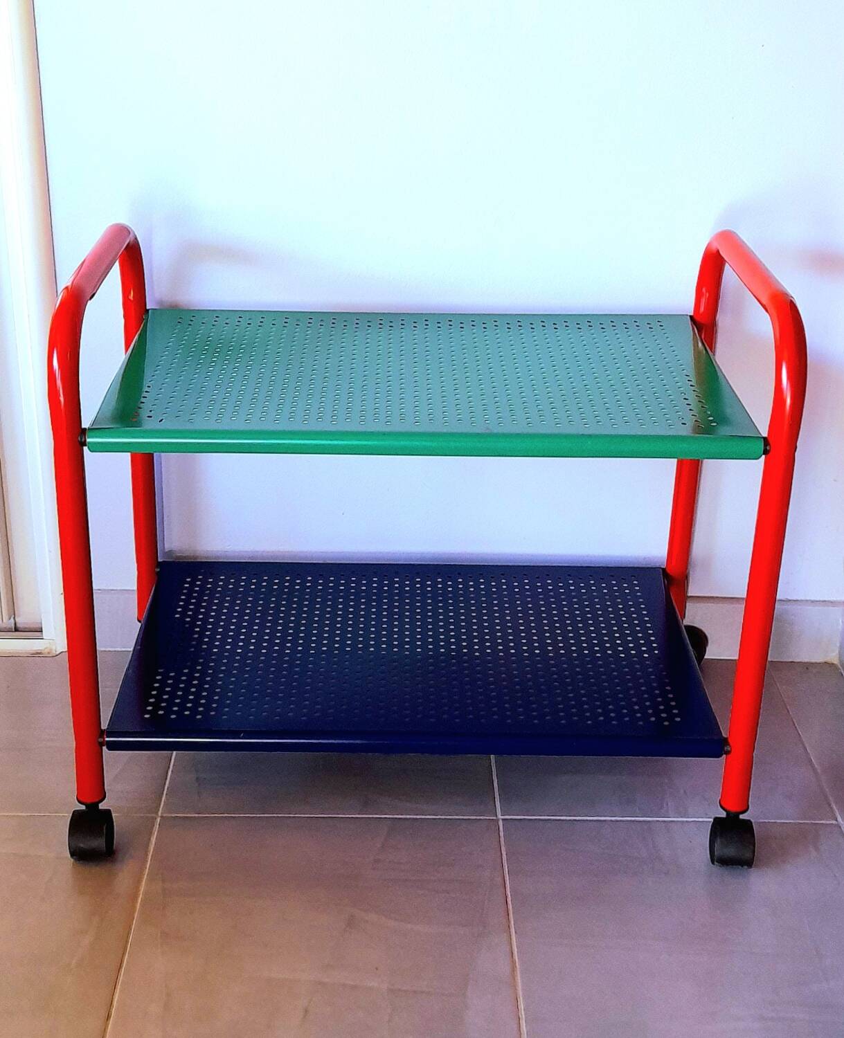 Memphis 80s perforated sheet metal rolling trolley