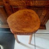 Set of 3 brutalist bar stools in raw wood