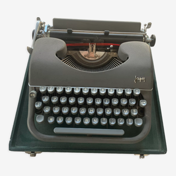 Metal Japy typewriter in its vintage wooden box