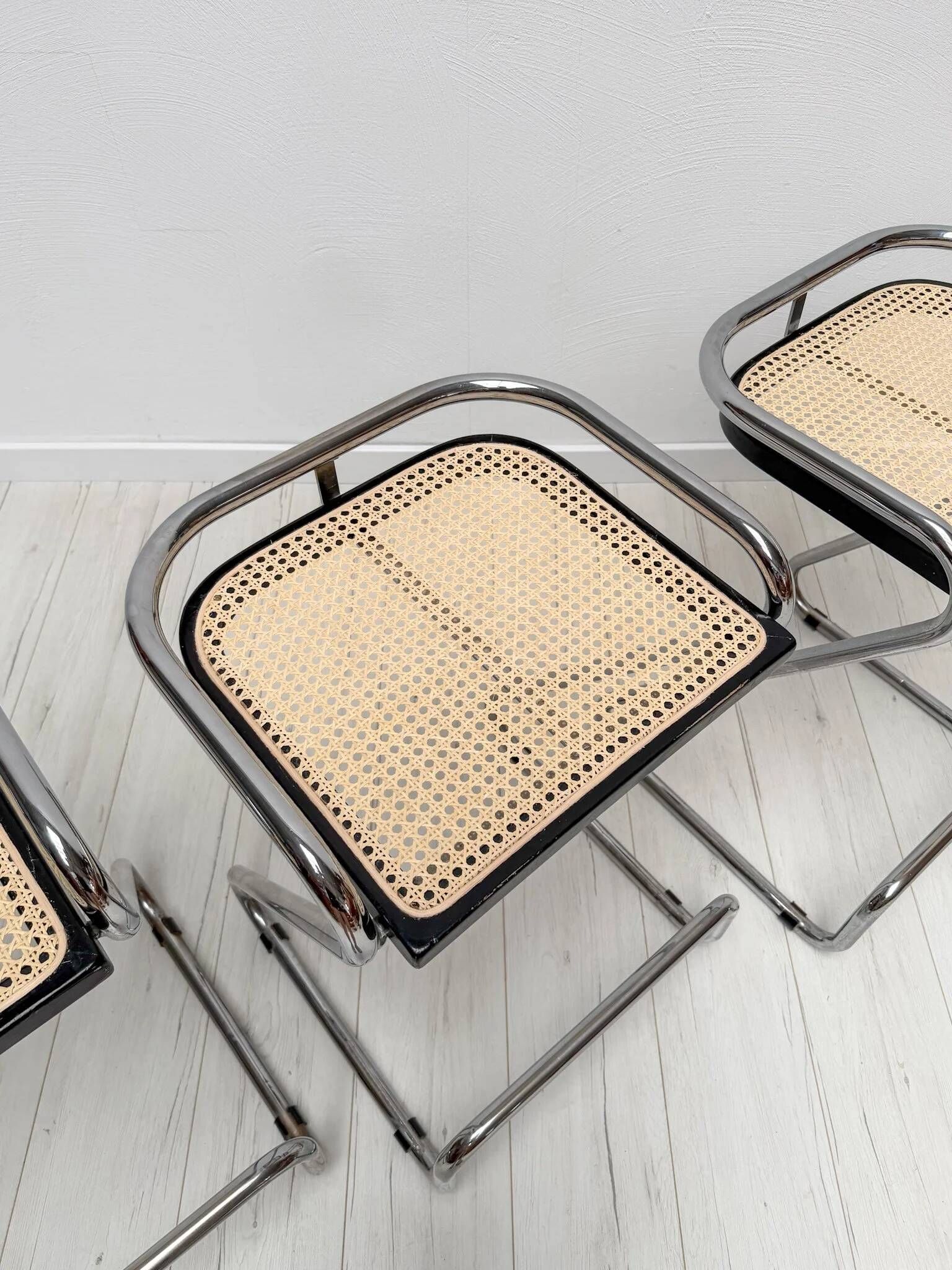 1970s set of 3 vintage Italian wicker & chrome barstools