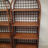 Pair of bamboo and rattan bookcases