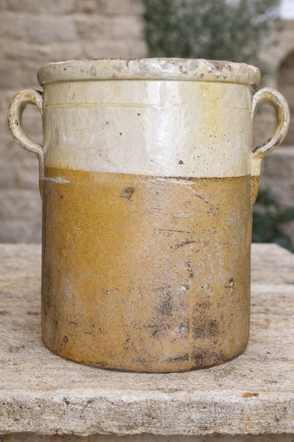 Large Italian glazed terracotta preserving jar, two-coloured, late 19th century.