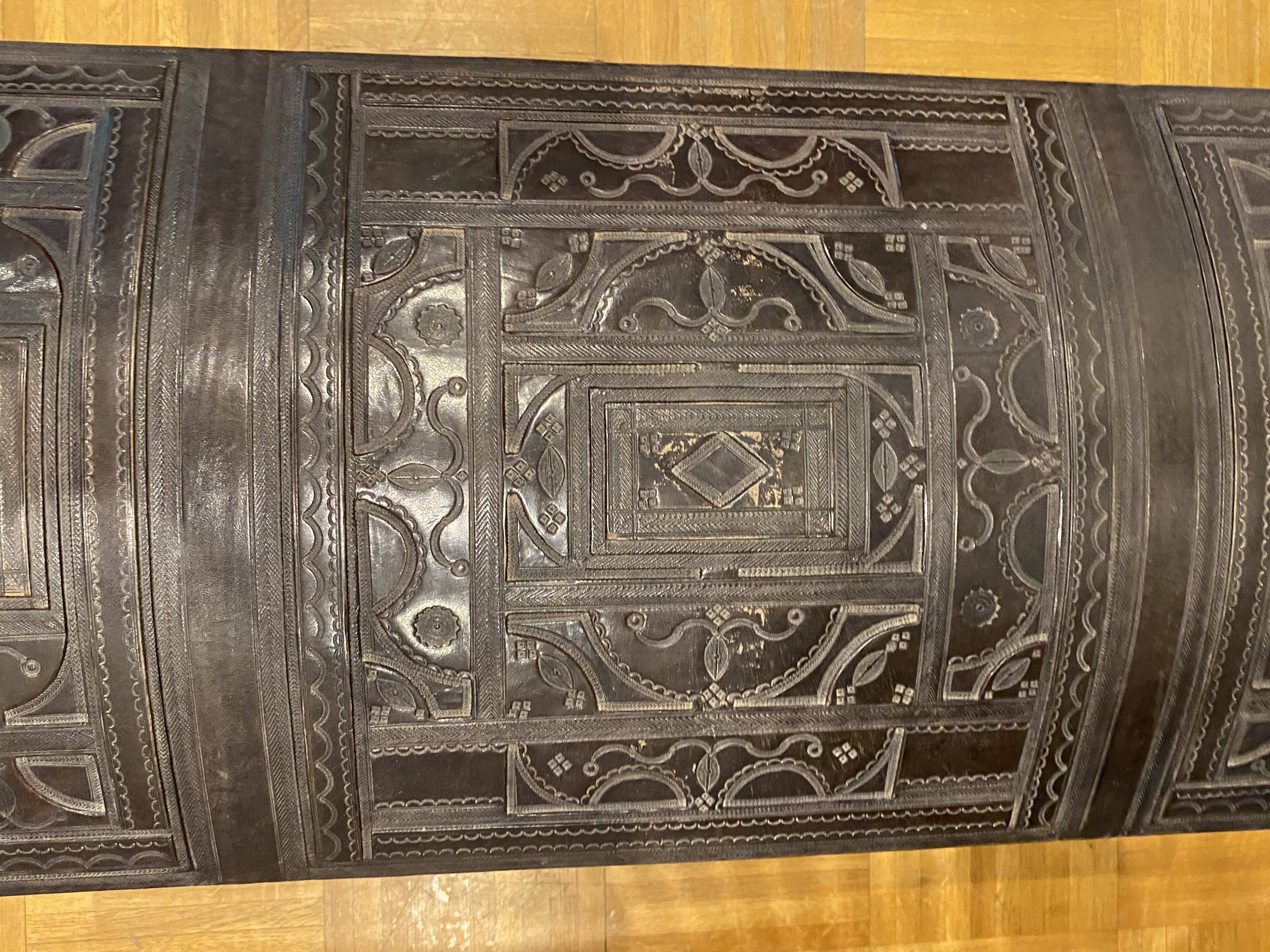Brown leather and wood domed chest
