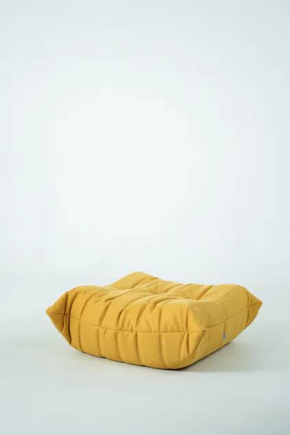Togo Chair and Pouf Set in Yellow Tweed