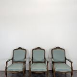 Set of 3 Louis XV style oak armchairs