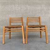 Pair of Pine and Rush Mid-Century Dutch Chairs