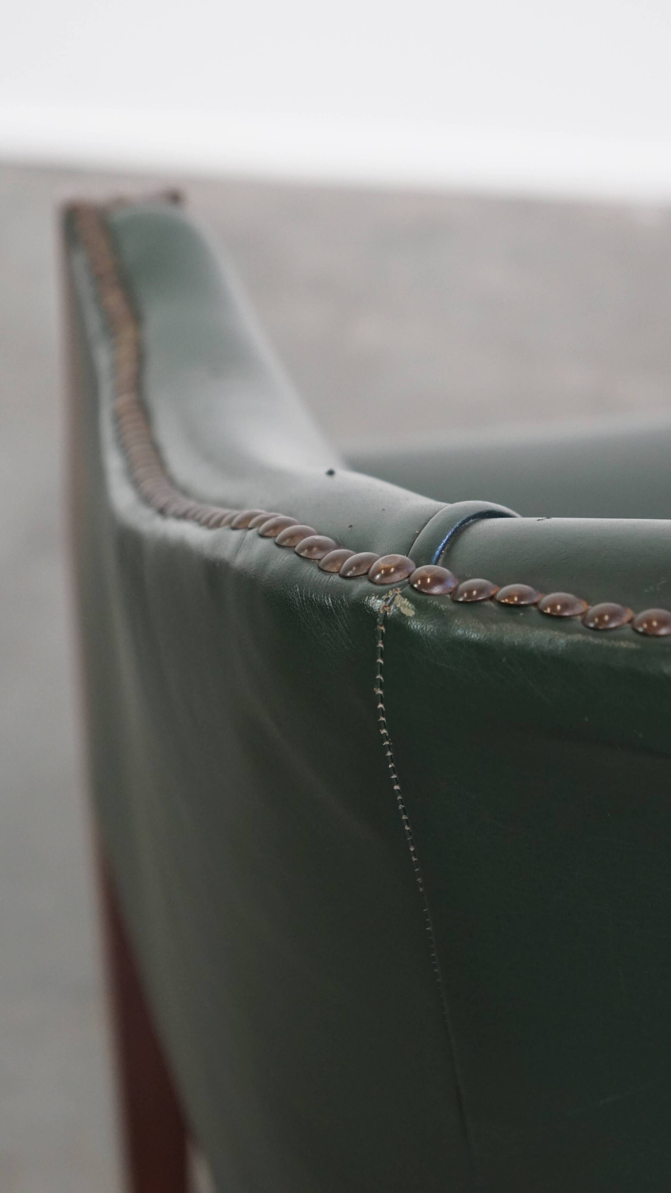 Green Cowhide Leather and Wooden Side / Dining / Desk Chair