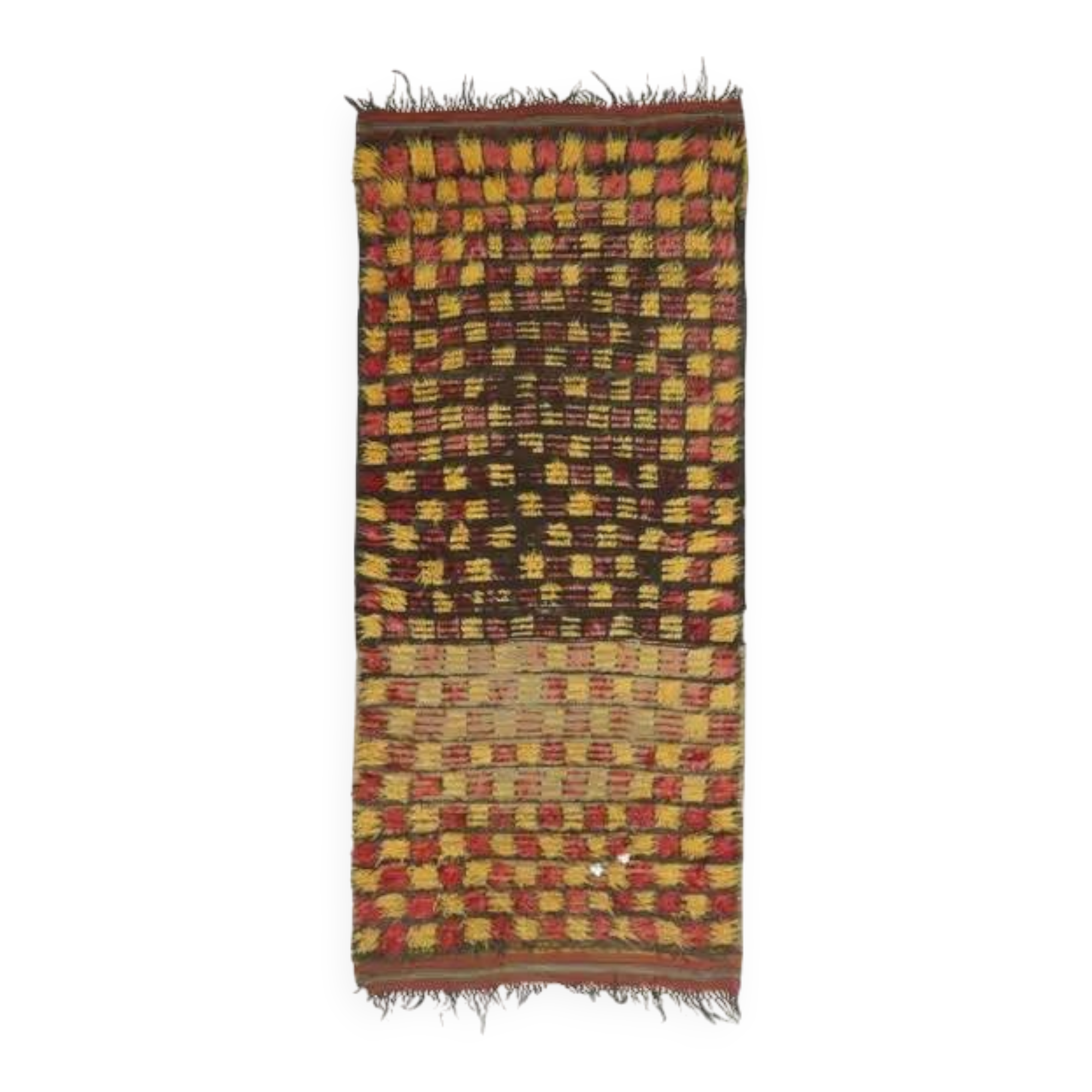Vintage Turkish Hand-Knotted Wool Cotton Yellow Kilim Runner Rug 136x307