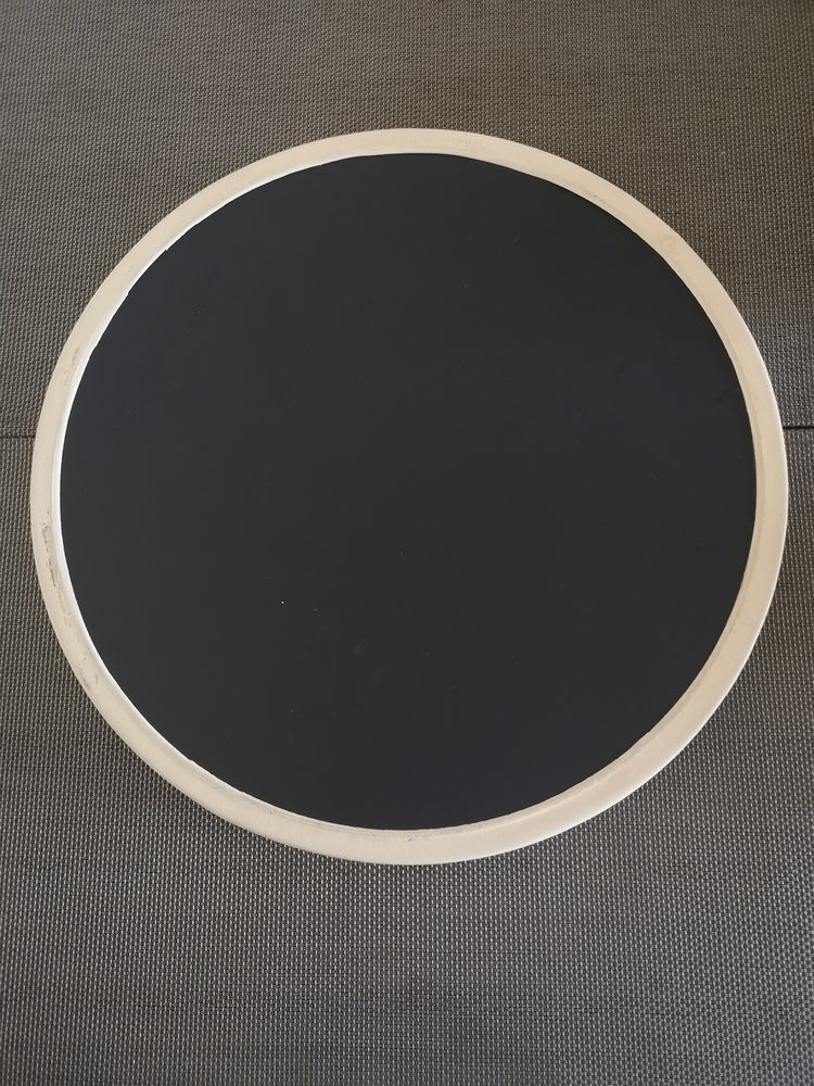 Round serving tray imitation beige leather - 1960s/70s