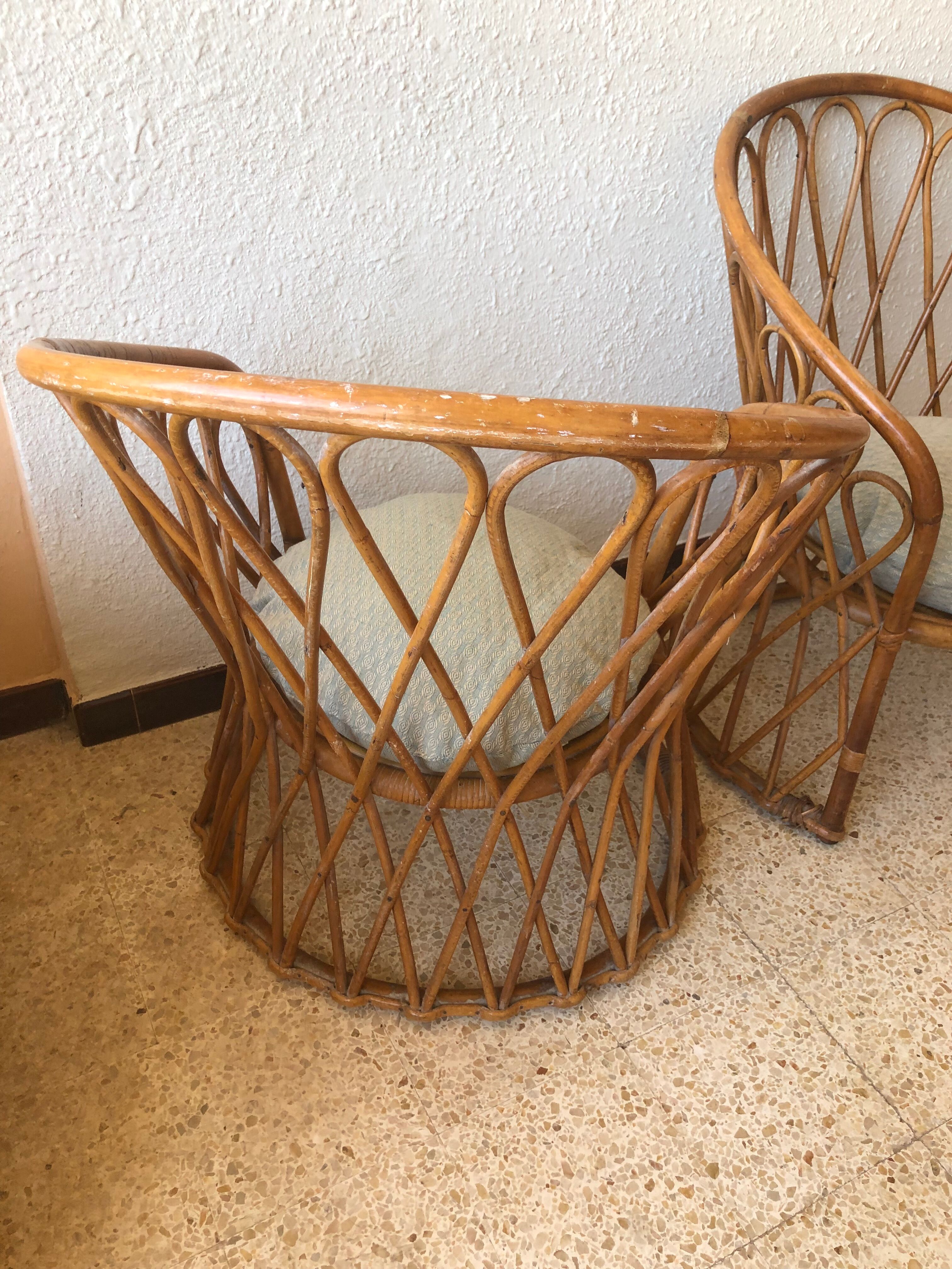 Pair of vintage rattan armchairs