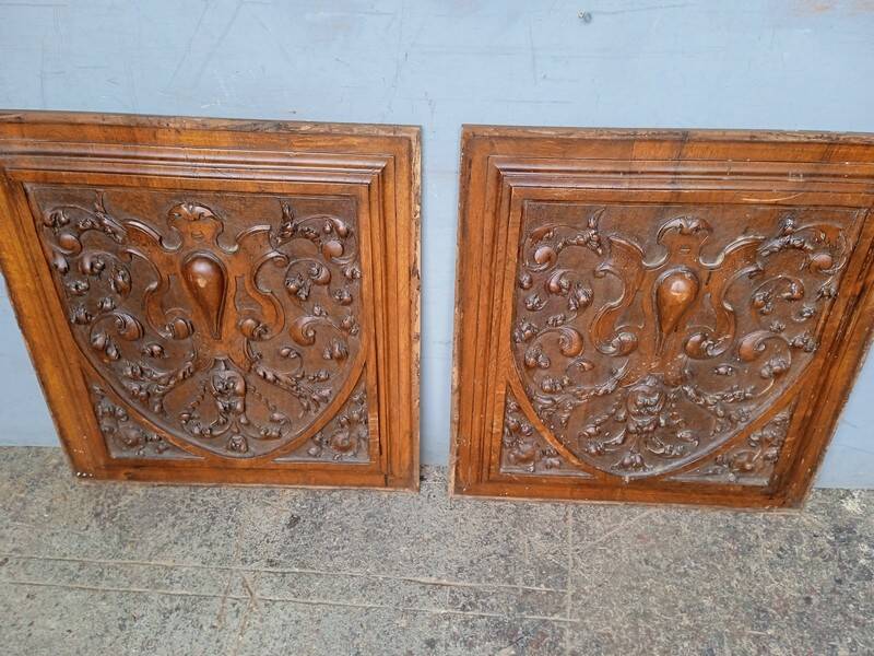 2 carved walnut woodwork panels early 20th century