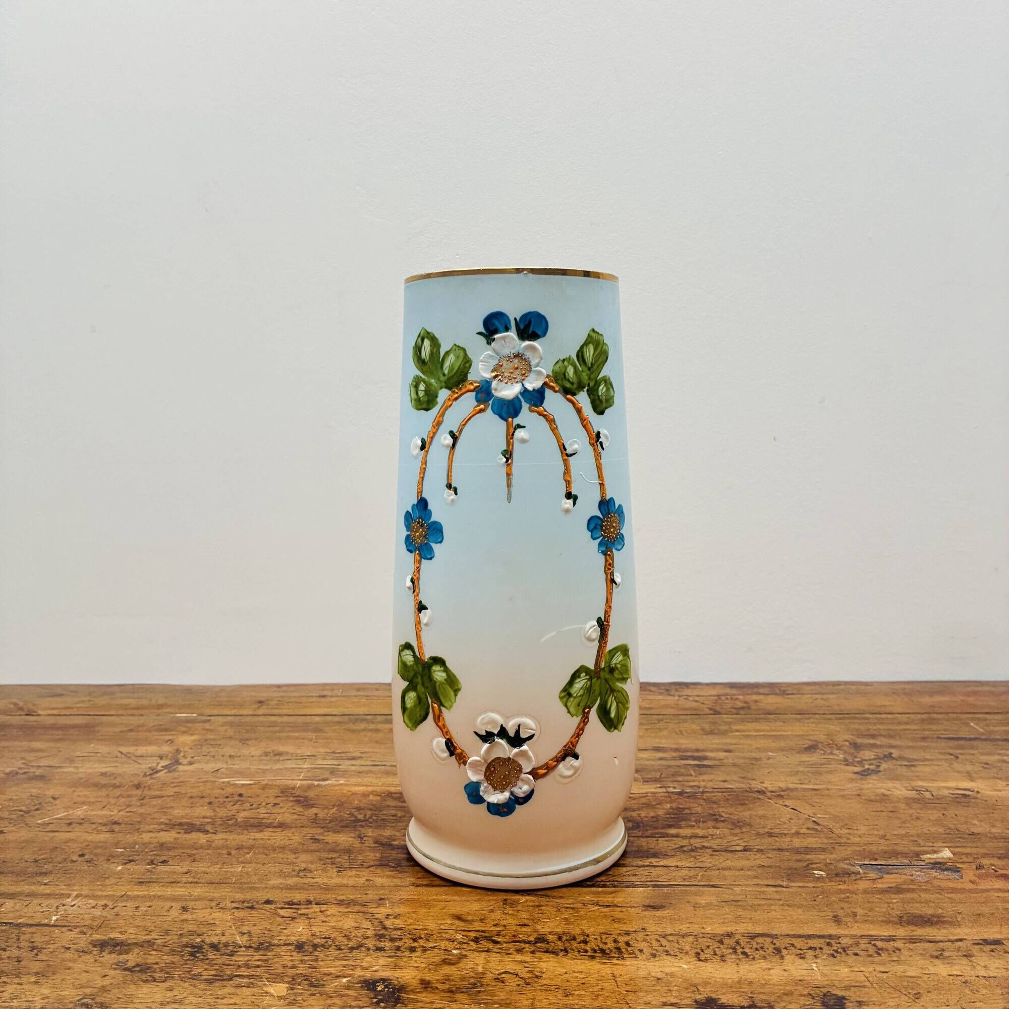 Rare pair of antique hand-painted opaline glass vases – Napoleon 3