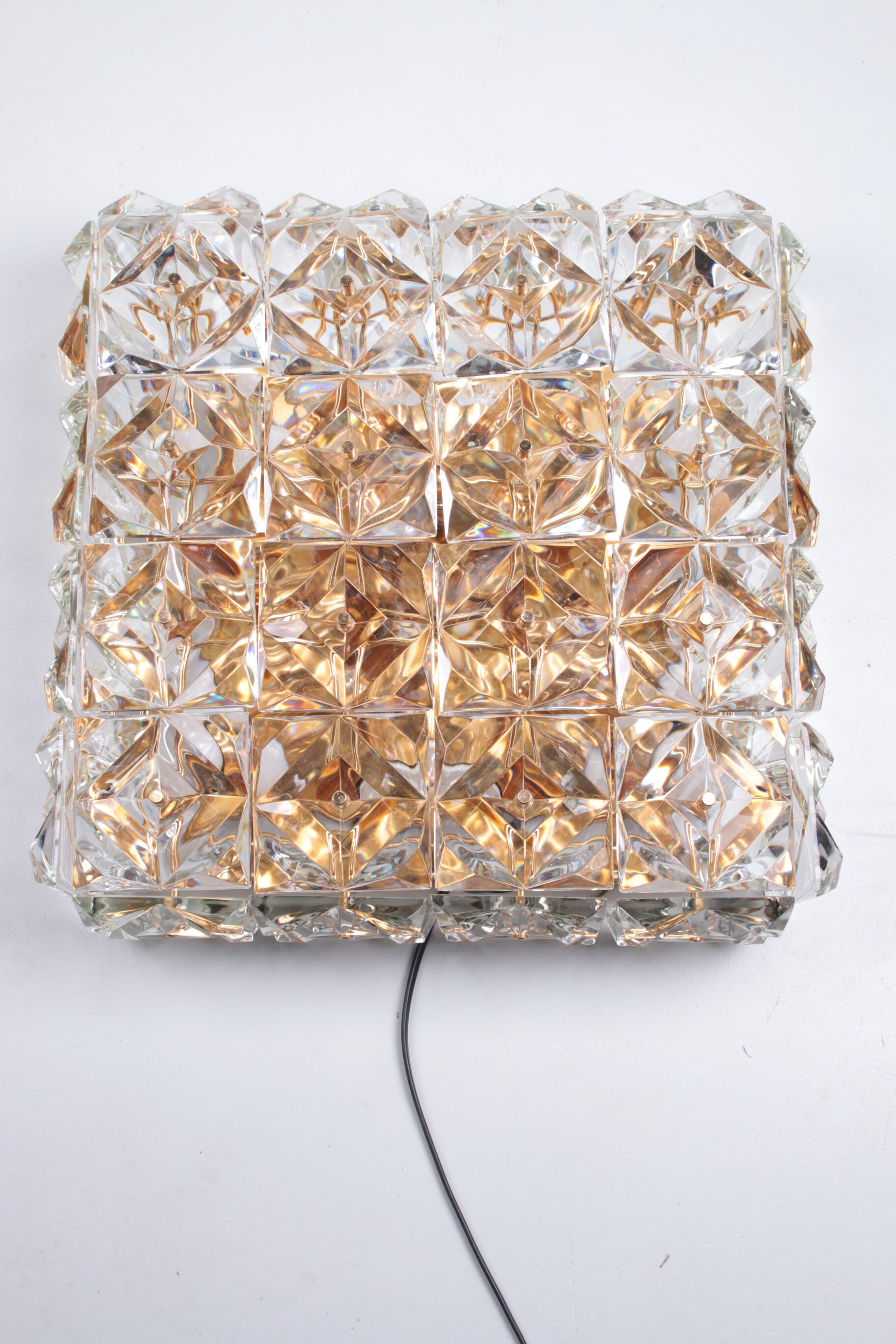 Large gold-plated & crystal glass flush mount light from kinkeldey, 1970s