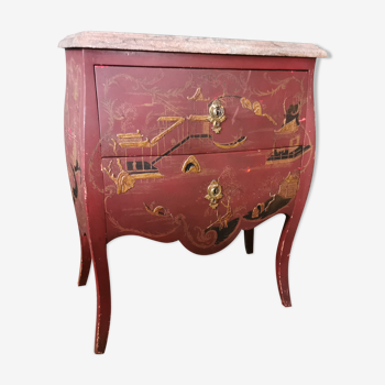 French XIX jumping chest of drawers in Chinese lacquer ox and golden blood