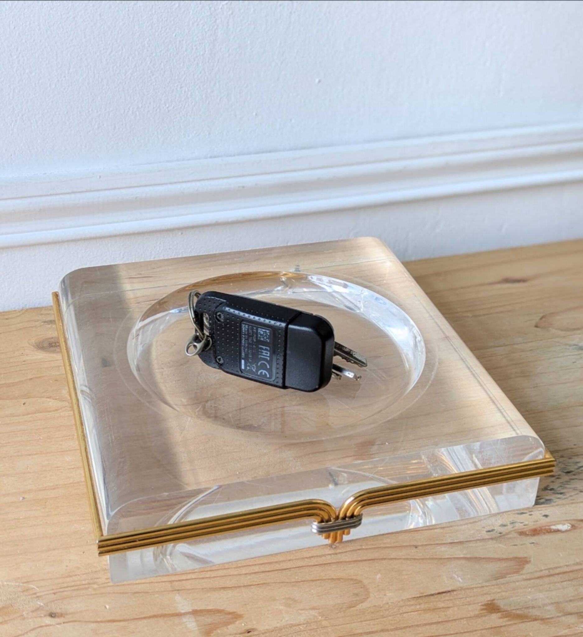 Lucite and brass catchall attributed to Claude Malle/Maison Roméo.