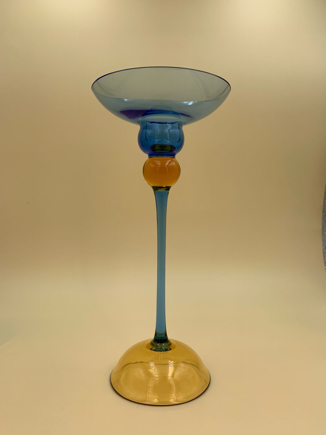 Yellow and blue glass candle holder