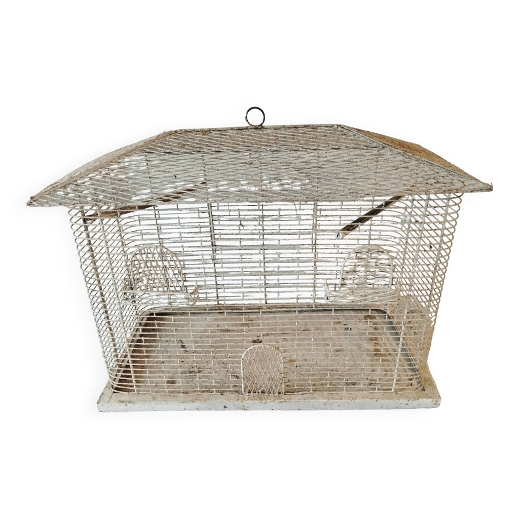 superbe-ancienne-cage-a-oiseaux-forme-de-maison-en-metal-laque-blanc